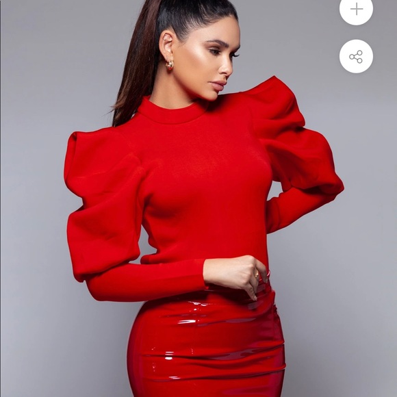 Love Labels Puff Sleeve Red Top - Picture 2 of 4